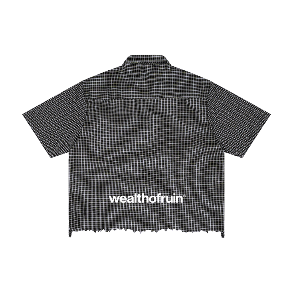 Unisex Distressed Plaid Boxy Shirt