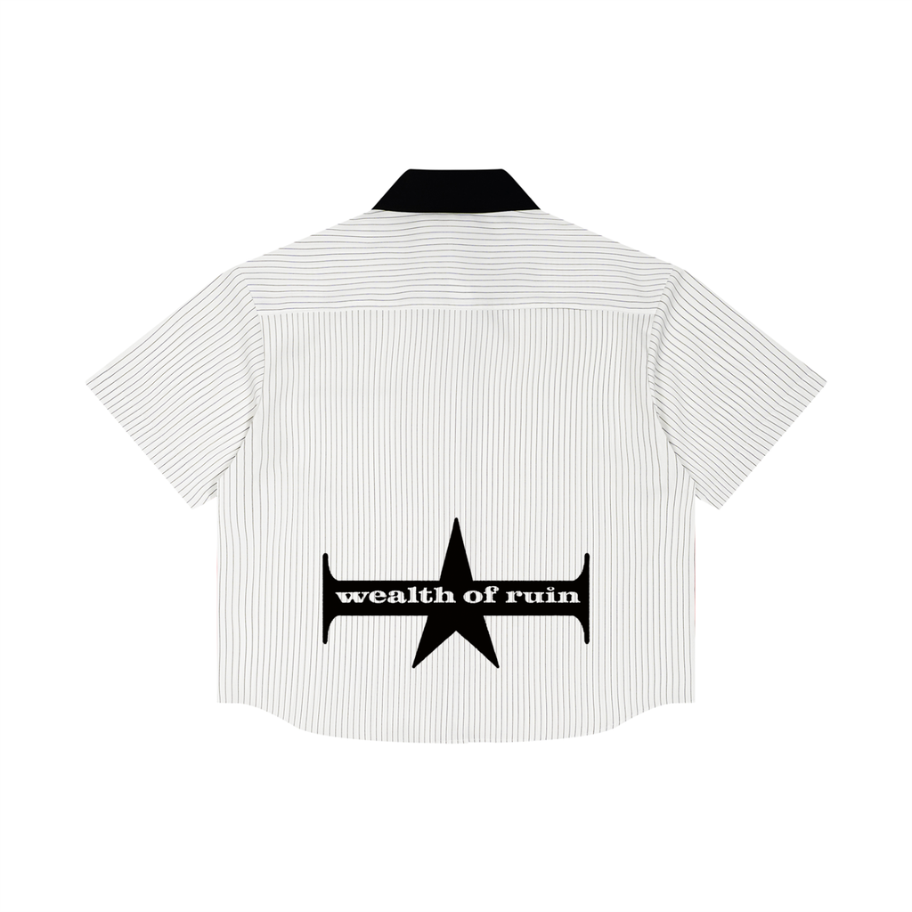Unisex Striped Boxy Contrast Collar Shirt