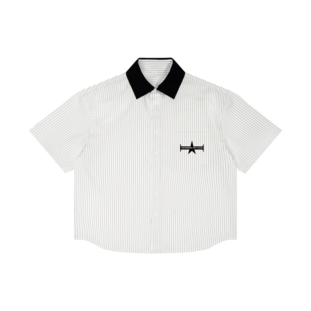 Unisex Striped Boxy Contrast Collar Shirt