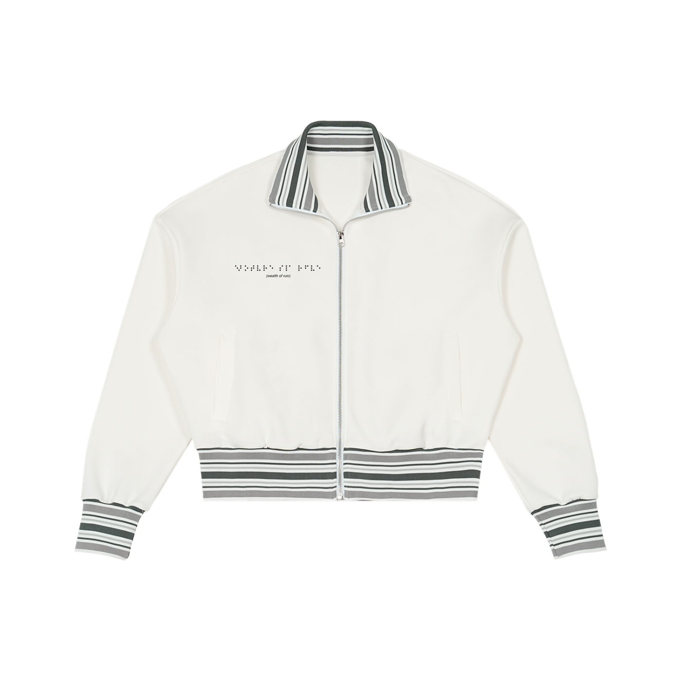 Striped Rib Collar Zip Jacket