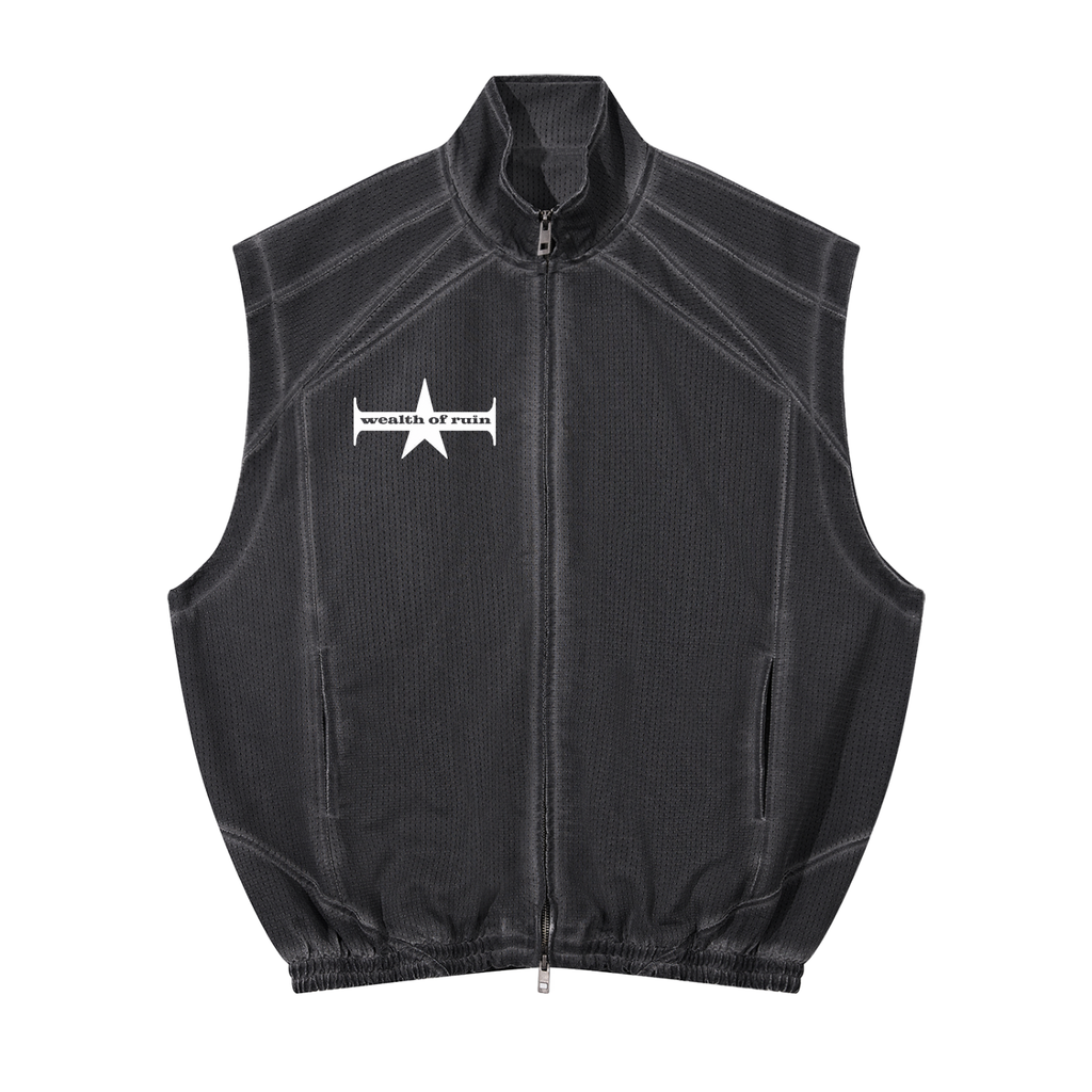 Unisex Vintage Wash Mesh Full-Zip Vest