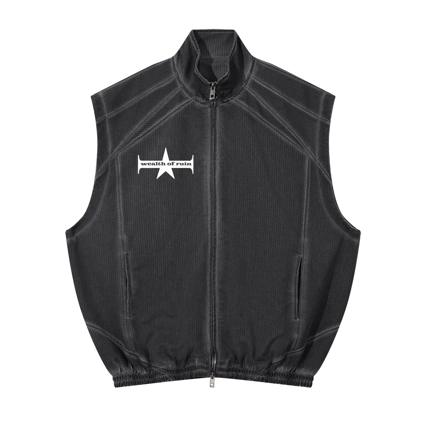 Unisex Vintage Wash Mesh Full-Zip Vest