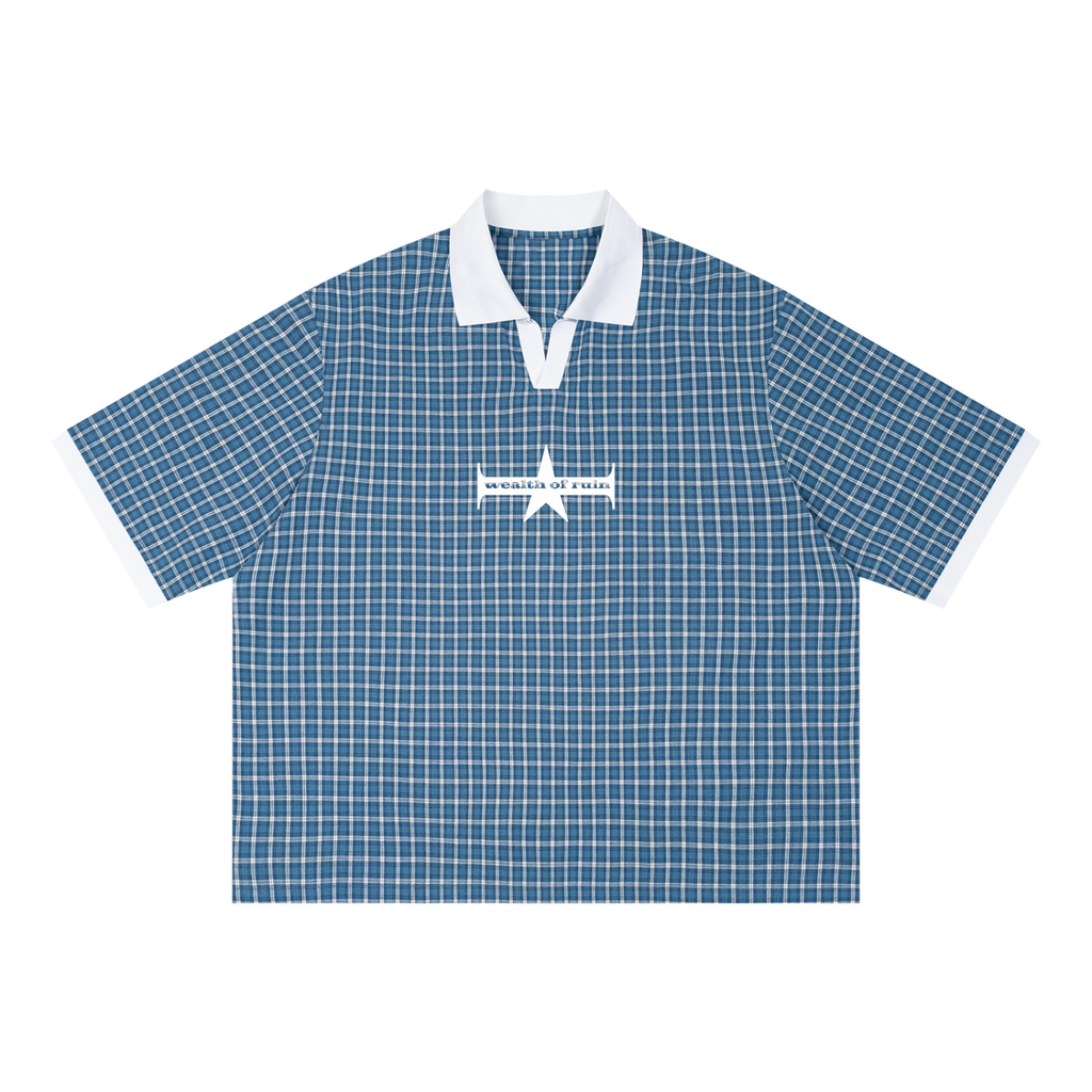 Unisex Boxy Plaid Color Block Polo Shirt