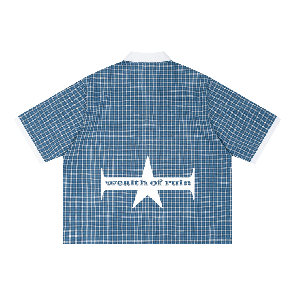 Unisex Boxy Plaid Color Block Polo Shirt