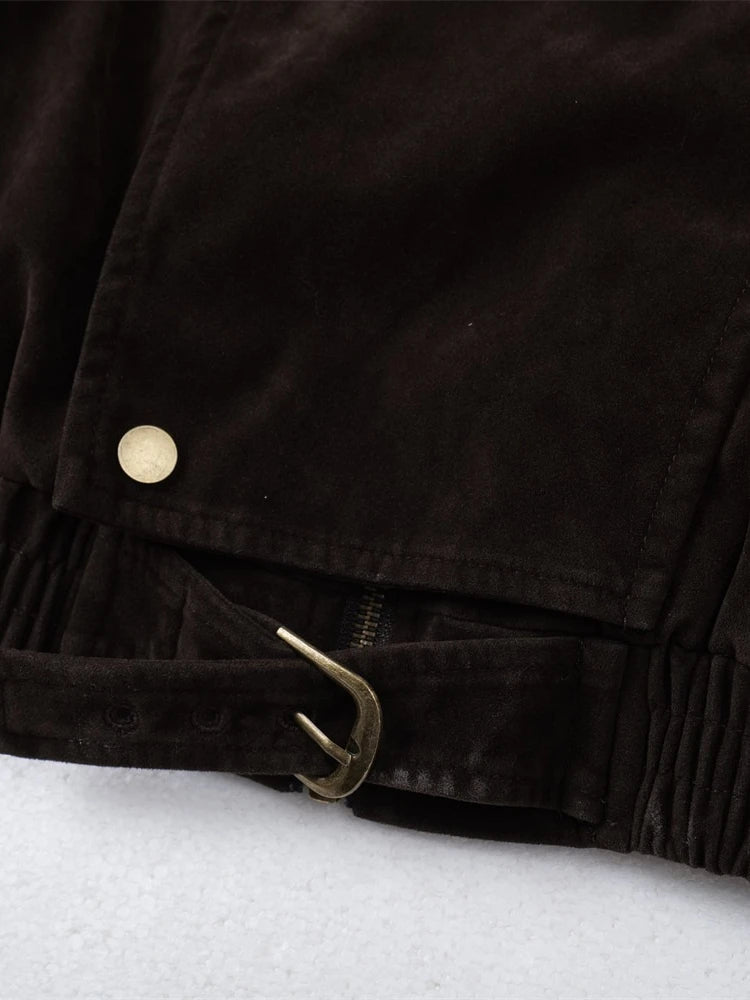 Jackets for Man Streetwear American Workwear Jacket Solid Color Stand Collar Asymmetrical Zipper Design Autumn Clean Fit Fashion