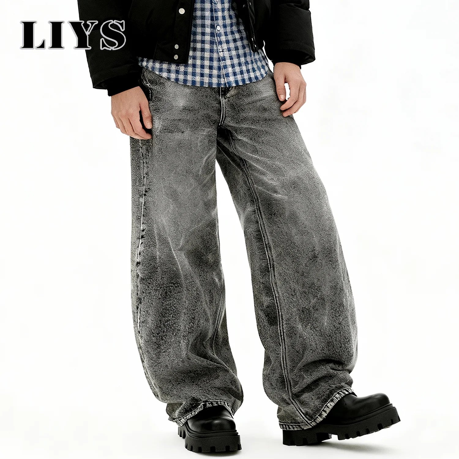 LIYS American Retro Men's Oversized Baggy Wide Leg Jeans Korean Casual Ultra Loose Straight Leg Denim Pants Unisex Drip Jeans