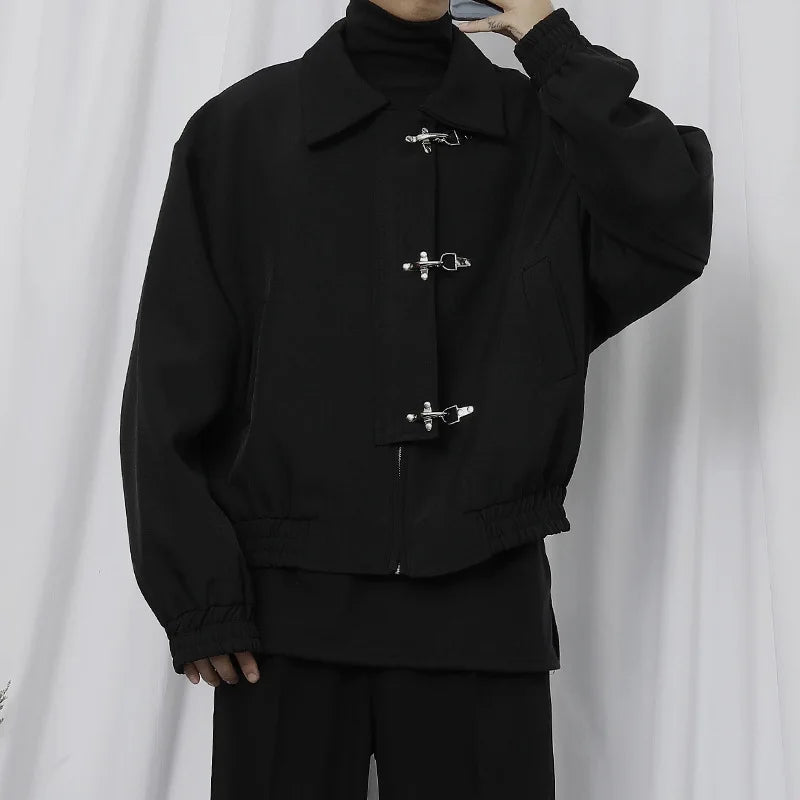 Mens Jacket American Vintage Buckle Streetwear Coat Harajuku Unisex Loose Fit Casual Spring Autumn Fashion Trend Arrival Style
