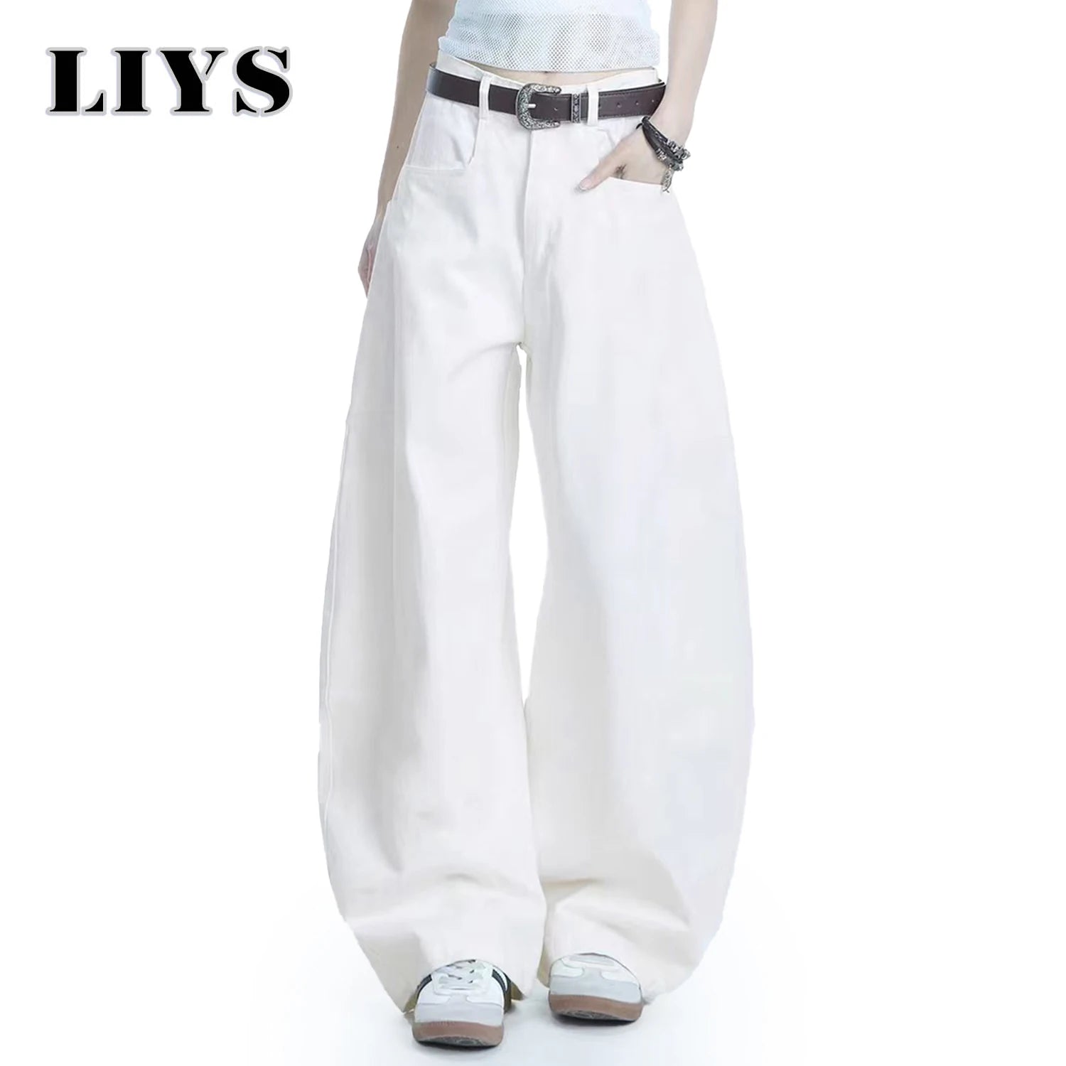 Men's White Baggy Machete Wide-Leg Jeans Daily Casual Denim Pants Solid Business Ladies' Balloon Pants High Street Men's Clothes