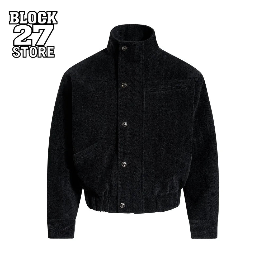 Jackets for Man Streetwear American Workwear Jacket Stand Collar Solid Color Loose Fit Casual High Neck Autumn Winter Fashion