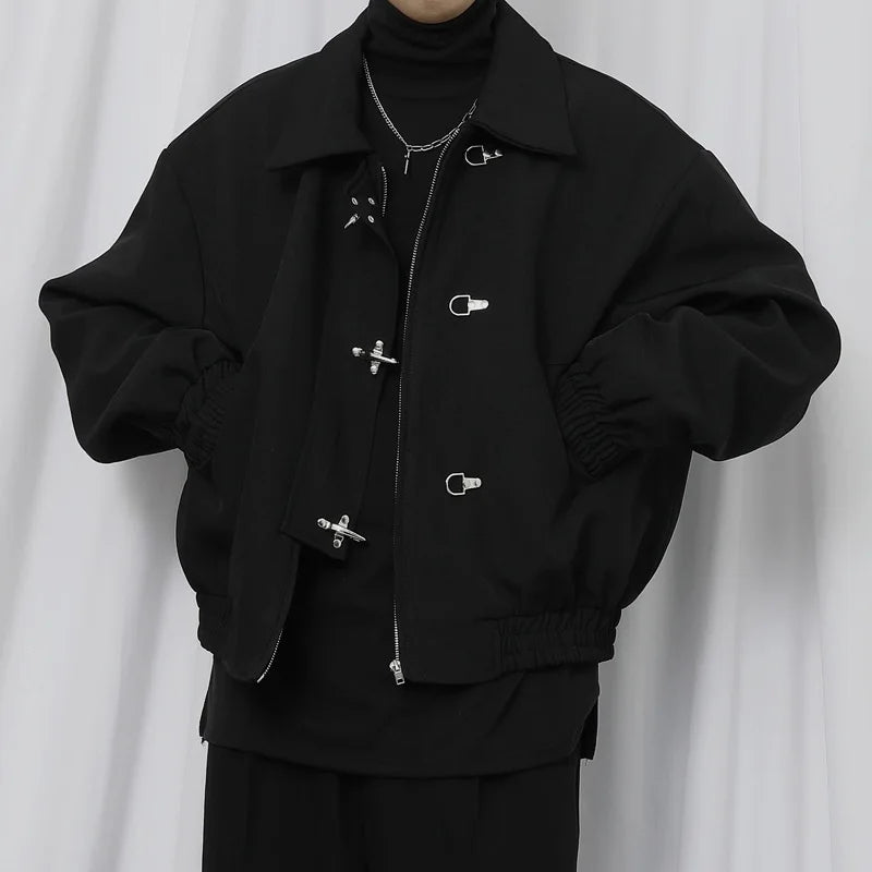 Mens Jacket American Vintage Buckle Streetwear Coat Harajuku Unisex Loose Fit Casual Spring Autumn Fashion Trend Arrival Style