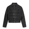 Mens Jacket Punk Vintage Streetwear Black Denim Short Coat Metal Buckle Studded Design Pleated Detail Retro Cool Hip Hop Fashion