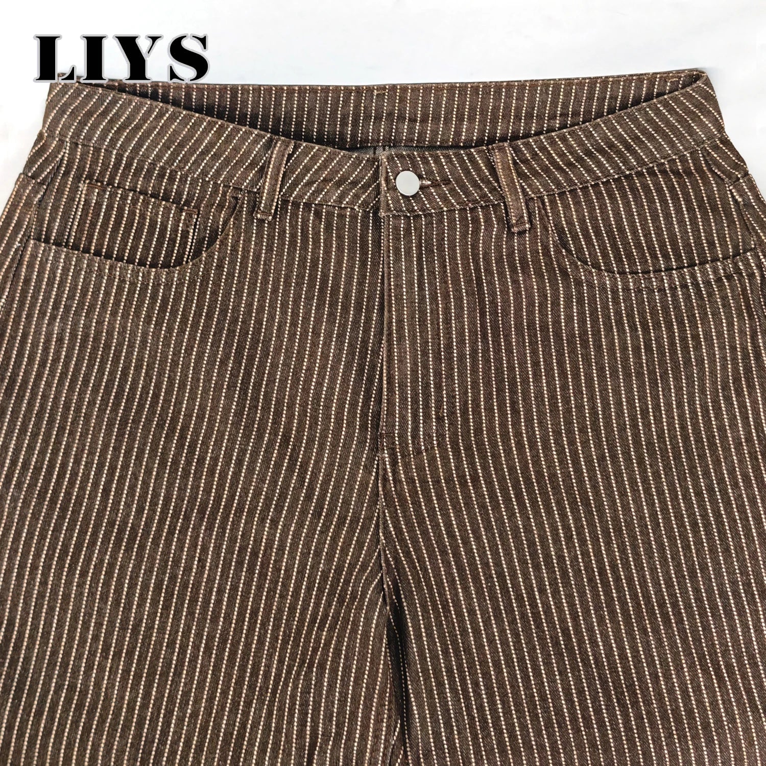 LIYS Japanese Korean Vertical Striped Jacquard Wide-leg Jeans British Retro Striped Business Casual Baggy-Fitting Denim Pants