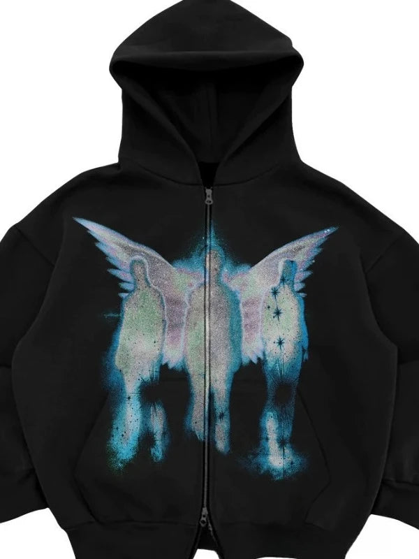 Y2K Zip Up Hoodie Men Streetwear Loose Fit Hooded Sweatshirt Pocket Design Street Style Casual Sport Retro Fashion Autumn Winter