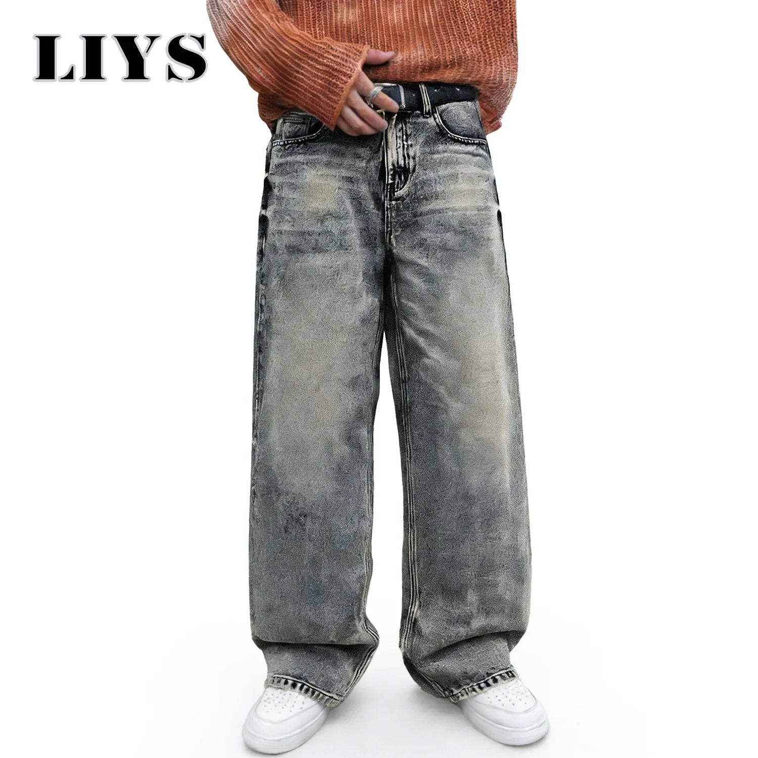 LIYS American Retro Stir Fried Snowflake Washed Ultra Baggy Wide Leg Jeans Men Women Street Denim Pants Unisex Mopping Pants