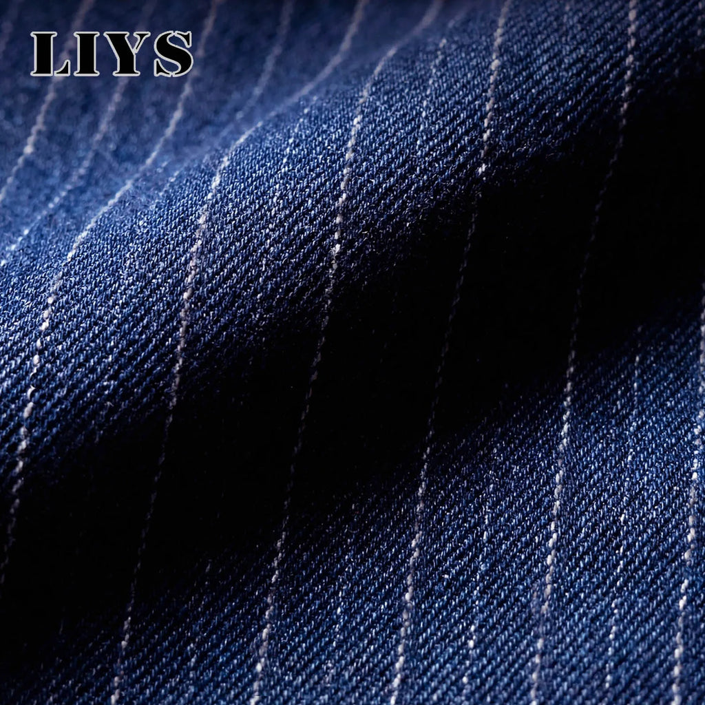 LIYS Japanese-Korean Style Striped Pair Jacquard Straight Leg Men's Jeans American Retro Striped Business Straight Denim Pants