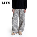 LIYS New Japanese Korean Style Floral Jacquard Fabric Baggy Straight-Leg Jeans American Retro Daily Casual Denim Pants Unisex