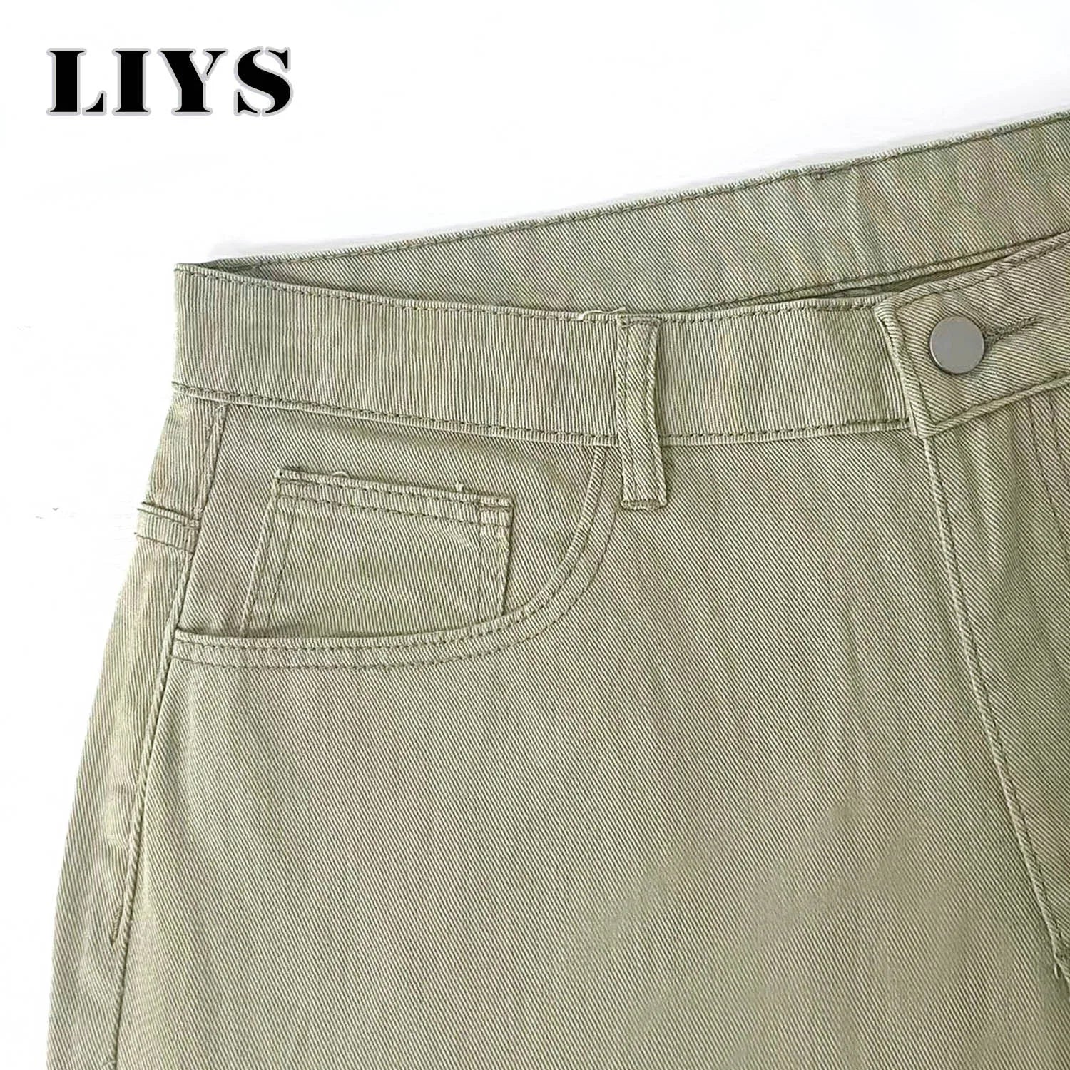 LIYS Men's American Retro Light Khaki Wide Leg Curved Jeans Loose Straight Tube Washed Work Pants High Street Fashion Versatile