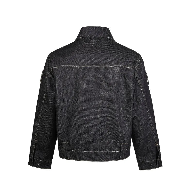 Mens Jacket Harajuku Vintage Washed Patchwork Sport Style Stand Collar Zip Up Outerwear Casual Streetwear Fashion Autumn Winter