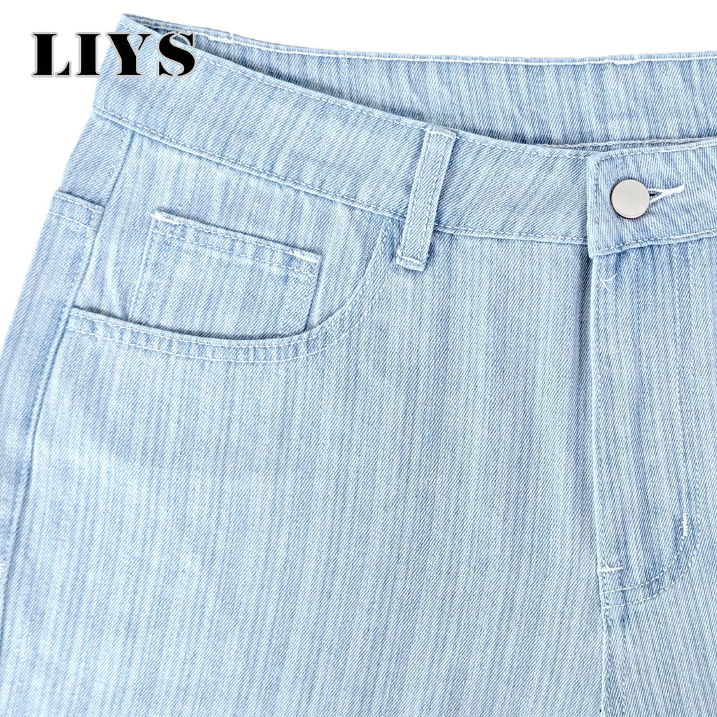 LIYS American Business Casual Light Blue Vertical Stripe Washed Wide Leg Jeans for Men High Street Retro Loose and Slim Straight