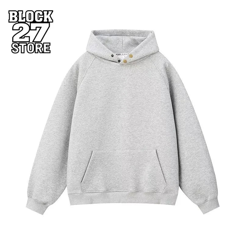 Harajuku Heavyweight Hoodie Couple Autumn Winter Pullover Sweatshirt Solid Color Unisex Loose Fit Street Casual Fashion Outfit