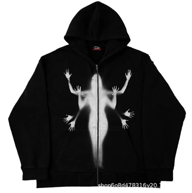 Y2K Zip Up Hoodie Men Streetwear Loose Fit Hooded Sweatshirt Pocket Design Street Style Casual Sport Retro Fashion Autumn Winter