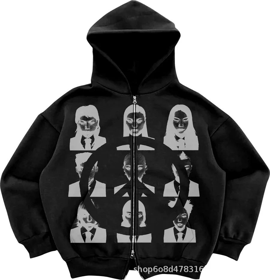 Y2K Zip Up Hoodie Men Streetwear Loose Fit Hooded Sweatshirt Pocket Design Street Style Casual Sport Retro Fashion Autumn Winter