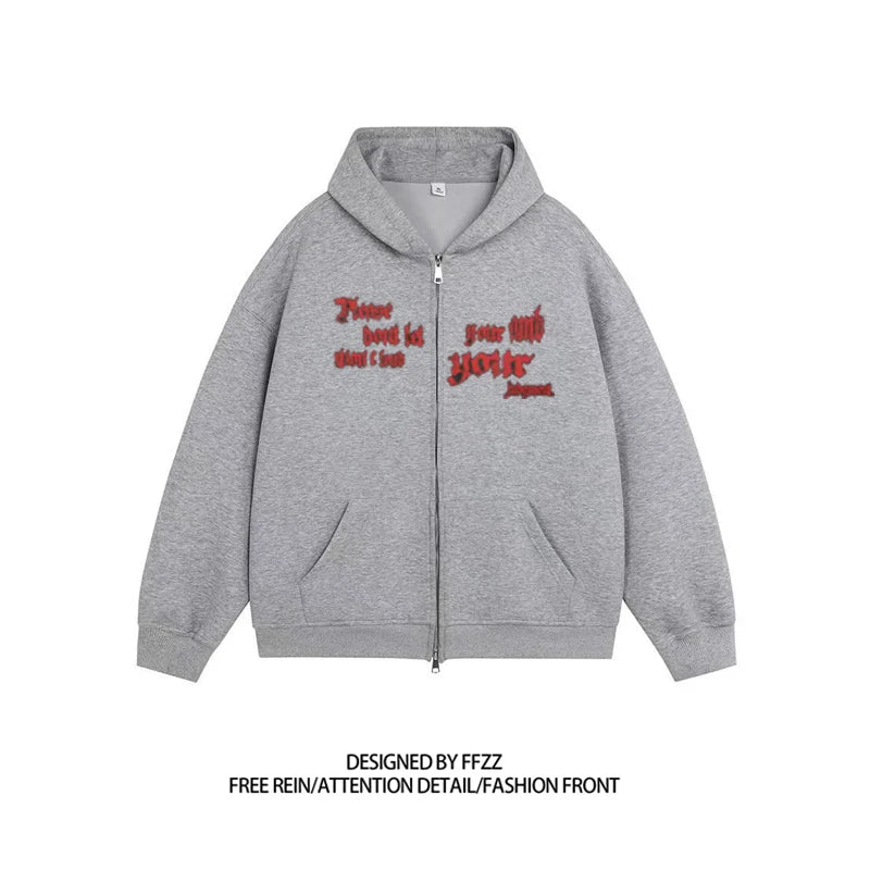 American Vintage Streetwear Hoodie Unisex Y2K Hip Hop Style Winter Fleece Lined Pullover Dark Graphic Print Loose Fit Casual Top