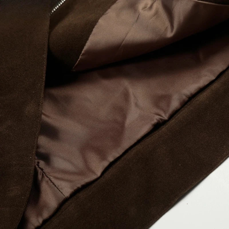 Harajuku Retro Suede Lapel Jacket Mens Spliced Solid Color Autumn Winter Casual Loose Fit Long Sleeve Streetwear Outerwear New