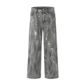 Mens Jeans Harajuku American Vintage Streetwear Snow Gray Washed Denim Pants Loose Fit Straight Wide Leg Casual Retro Trend New
