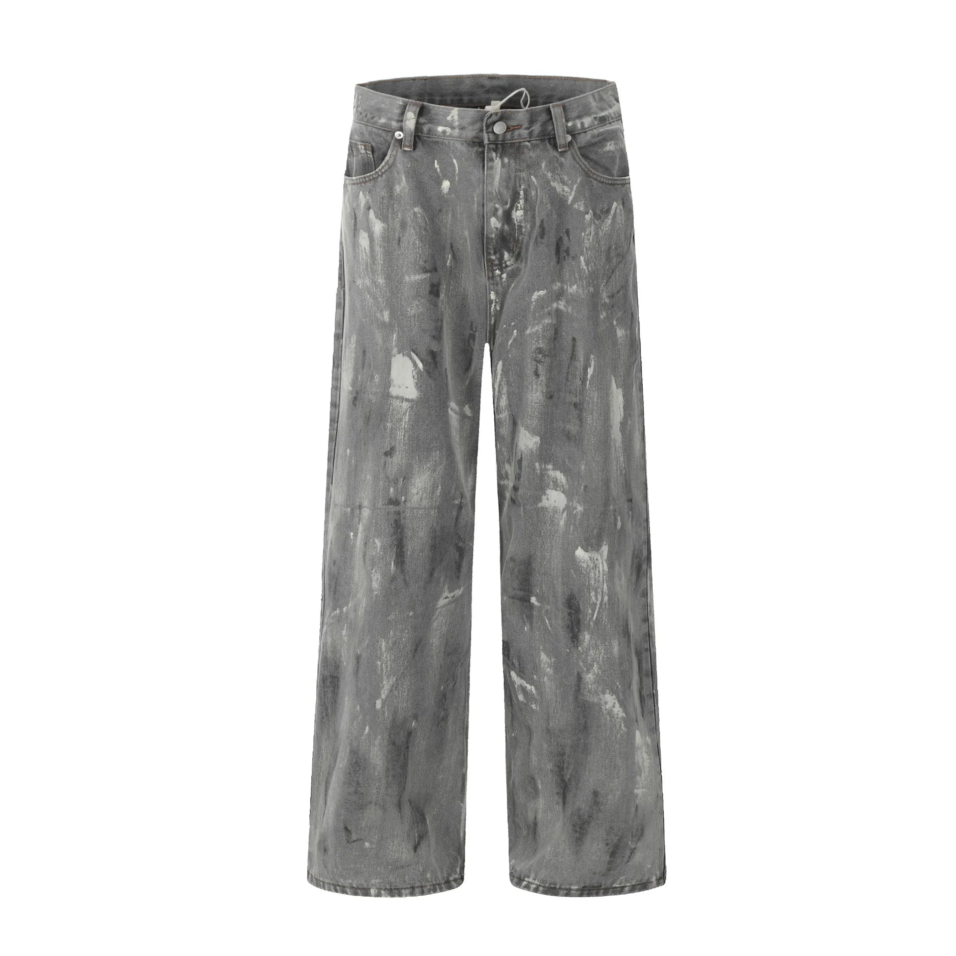Mens Jeans Harajuku American Vintage Streetwear Snow Gray Washed Denim Pants Loose Fit Straight Wide Leg Casual Retro Trend New