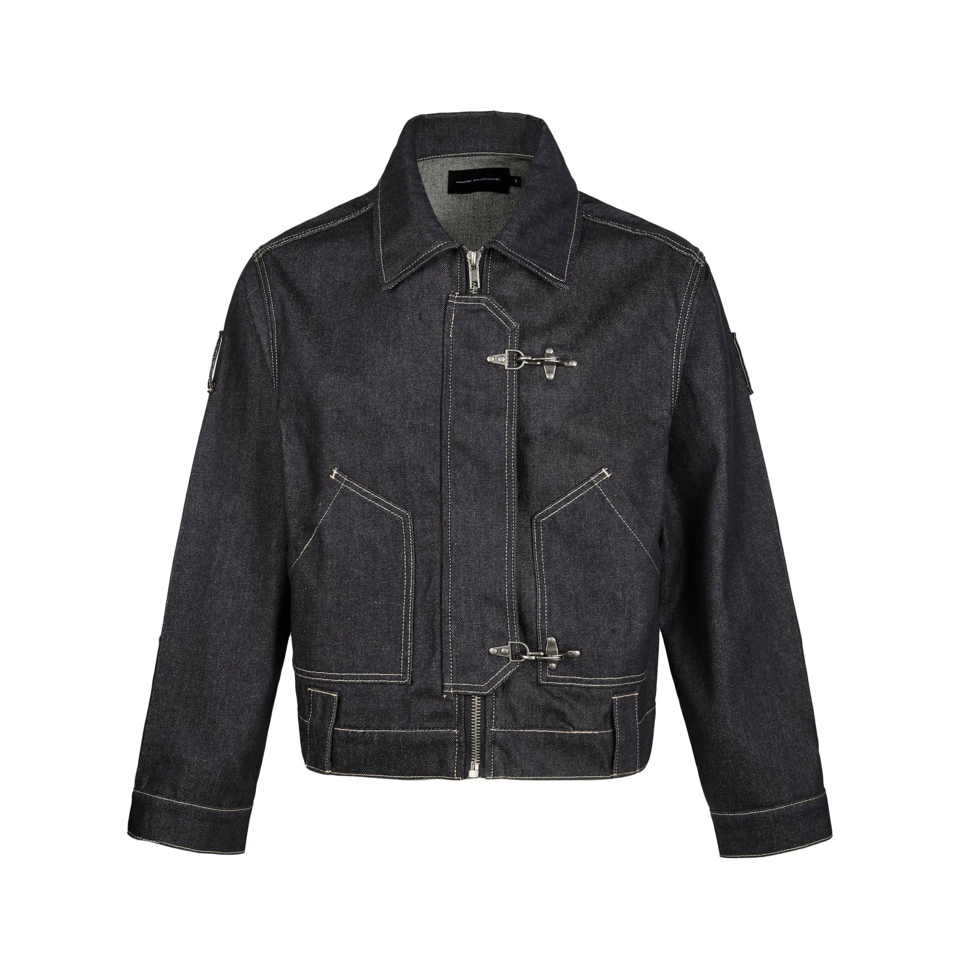 Mens Jacket Harajuku Vintage Washed Patchwork Sport Style Stand Collar Zip Up Outerwear Casual Streetwear Fashion Autumn Winter