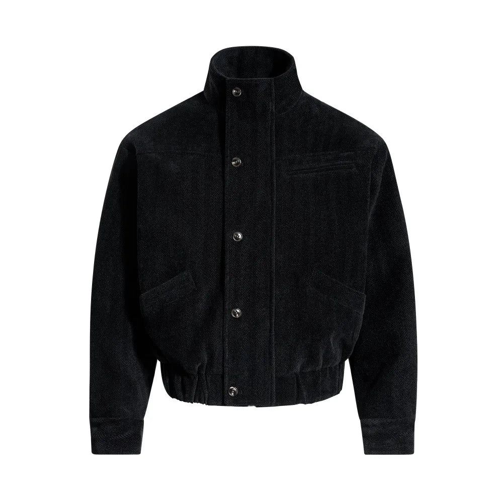 Jackets for Man Streetwear American Workwear Jacket Stand Collar Solid Color Loose Fit Casual High Neck Autumn Winter Fashion