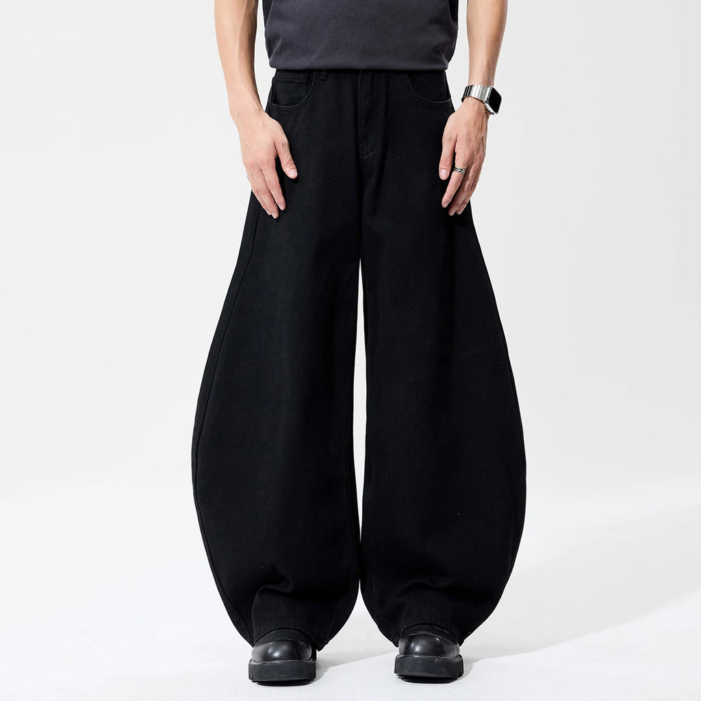 Liys Men's Black Ultra Wide Leg Jeans Baggy Fitting Denim Pants Man Solid Streetwear Daily Casual Fashion Lantern Balloon Jeans