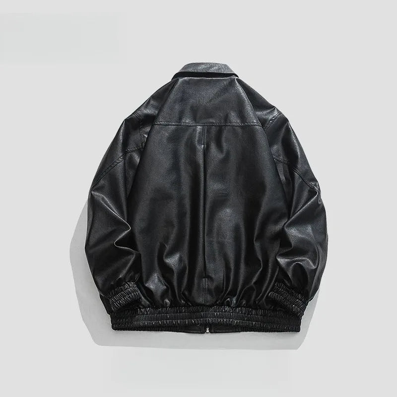 Mens Jacket Harajuku Spring Autumn Faux Leather Coat Lapel Solid Color Plus Size Loose Fit Hong Kong Style Streetwear Fashion