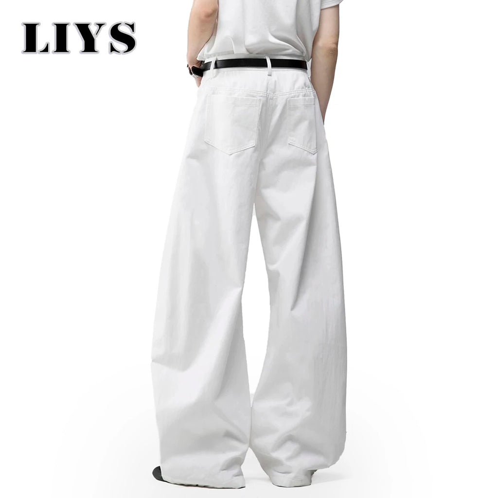 Men's White Baggy Machete Wide-Leg Jeans Daily Casual Denim Pants Solid Business Ladies' Balloon Pants High Street Men's Clothes