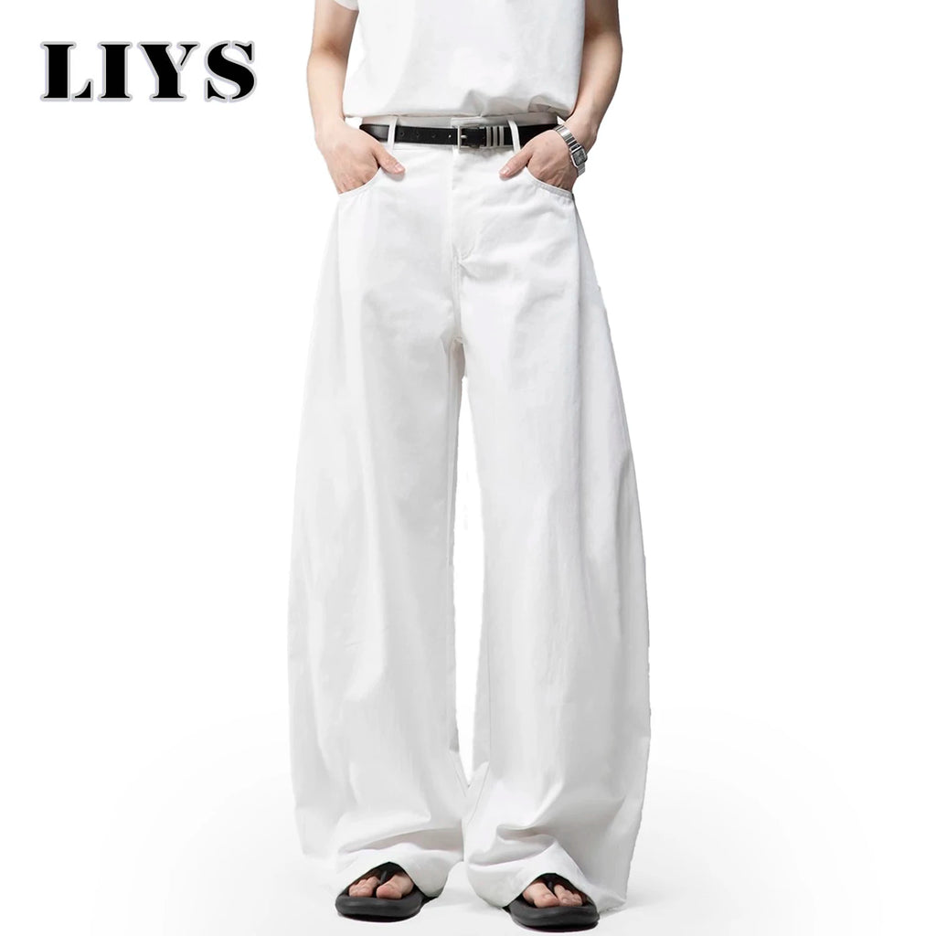 Men's White Baggy Machete Wide-Leg Jeans Daily Casual Denim Pants Solid Business Ladies' Balloon Pants High Street Men's Clothes