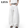 Men's White Baggy Machete Wide-Leg Jeans Daily Casual Denim Pants Solid Business Ladies' Balloon Pants High Street Men's Clothes