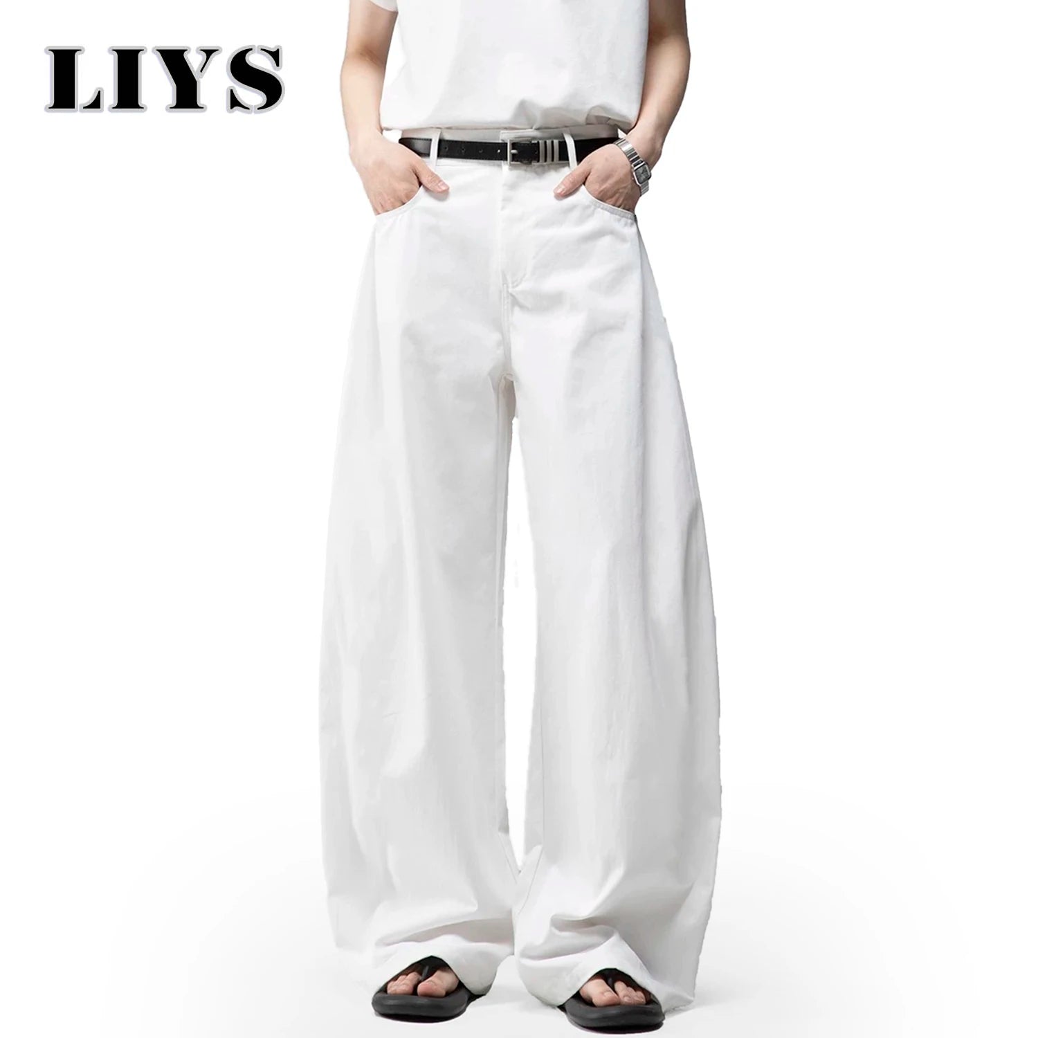 Men's White Baggy Machete Wide-Leg Jeans Daily Casual Denim Pants Solid Business Ladies' Balloon Pants High Street Men's Clothes