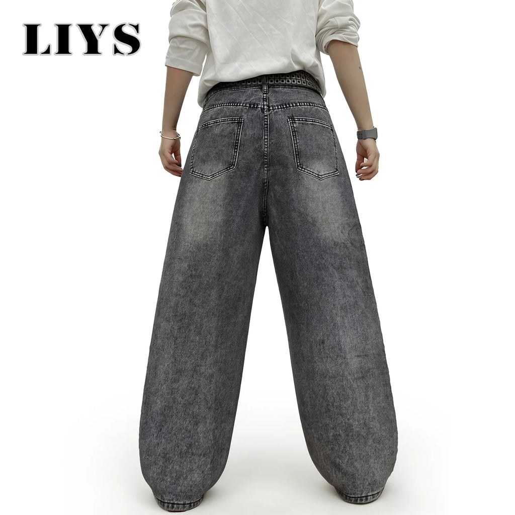 LIYS American Fashion Camouflage Pentagram Printed Jeans KoreanStyle Retro Street Trendy Baggy Wide Leg Casual Denim Pants  ﻿