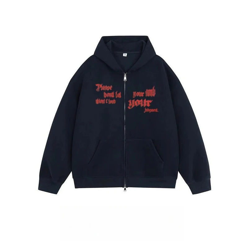 American Vintage Streetwear Hoodie Unisex Y2K Hip Hop Style Winter Fleece Lined Pullover Dark Graphic Print Loose Fit Casual Top
