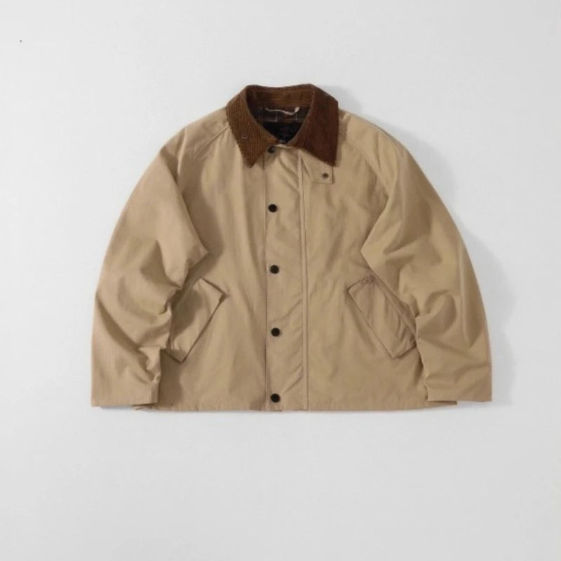 Mens Jacket Harajuku Vintage Streetwear Waxed Waterproof Windbreaker Cotton Blouson Loose Fit Short Coat Autumn Casual Trend New