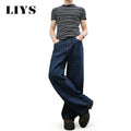 LIYS Men's American Loose Casual High Street Niche Hook Flower Wide Leg Denim Pants High-End Street Style Straight Leg Pants