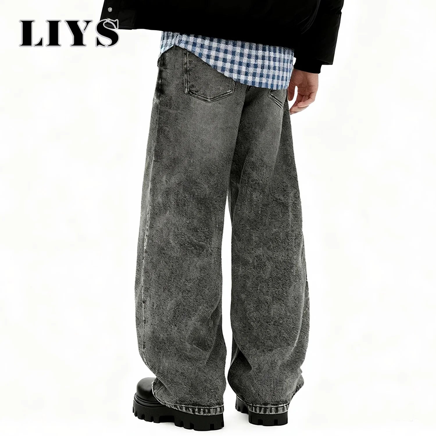 LIYS American Retro Men's Oversized Baggy Wide Leg Jeans Korean Casual Ultra Loose Straight Leg Denim Pants Unisex Drip Jeans