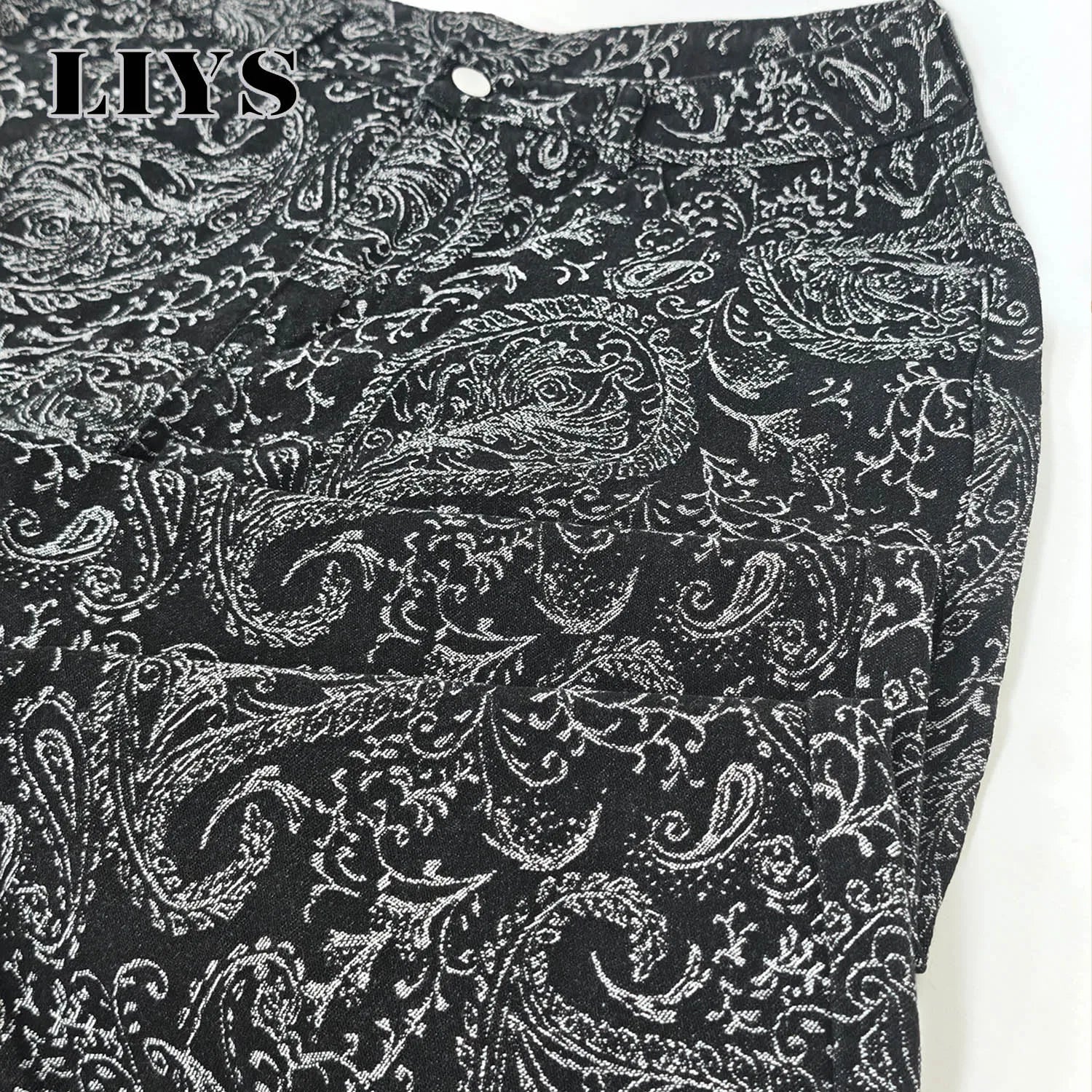 LIYS Men's American Trendy Brand Dark Cashew Flower Full Print Jeans Loose Oversize High Street Loose Straight Tube Casual