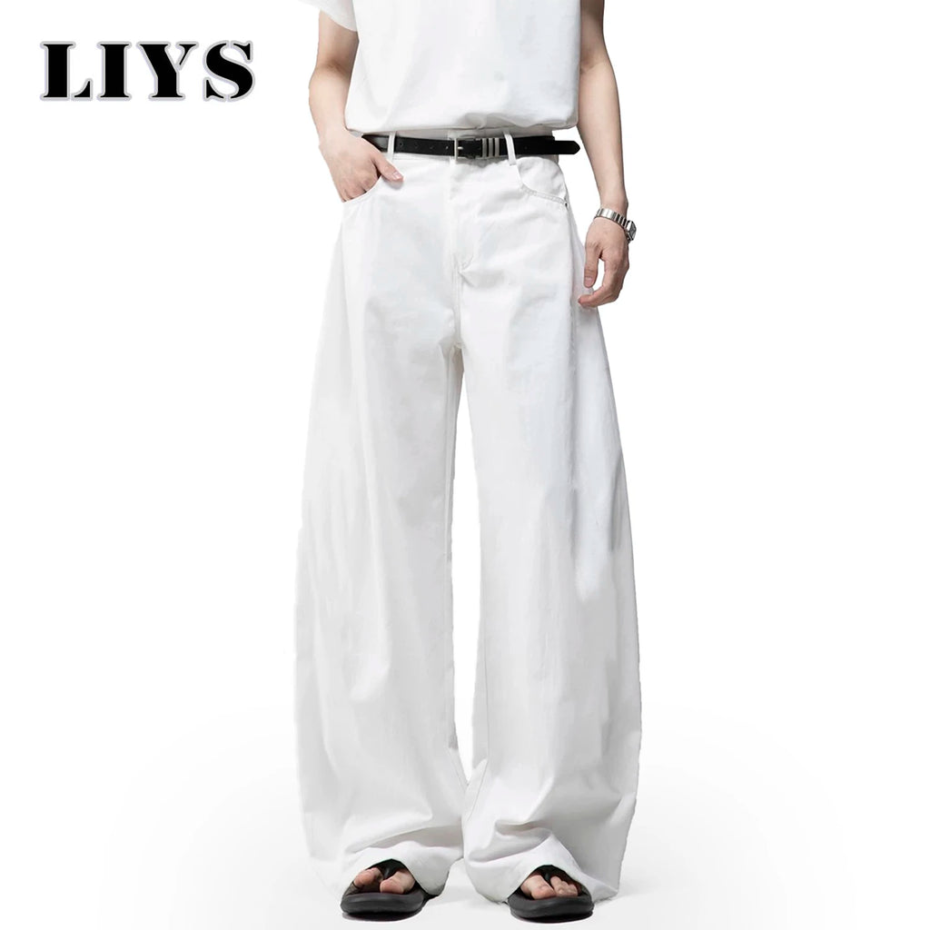 Men's White Baggy Machete Wide-Leg Jeans Daily Casual Denim Pants Solid Business Ladies' Balloon Pants High Street Men's Clothes