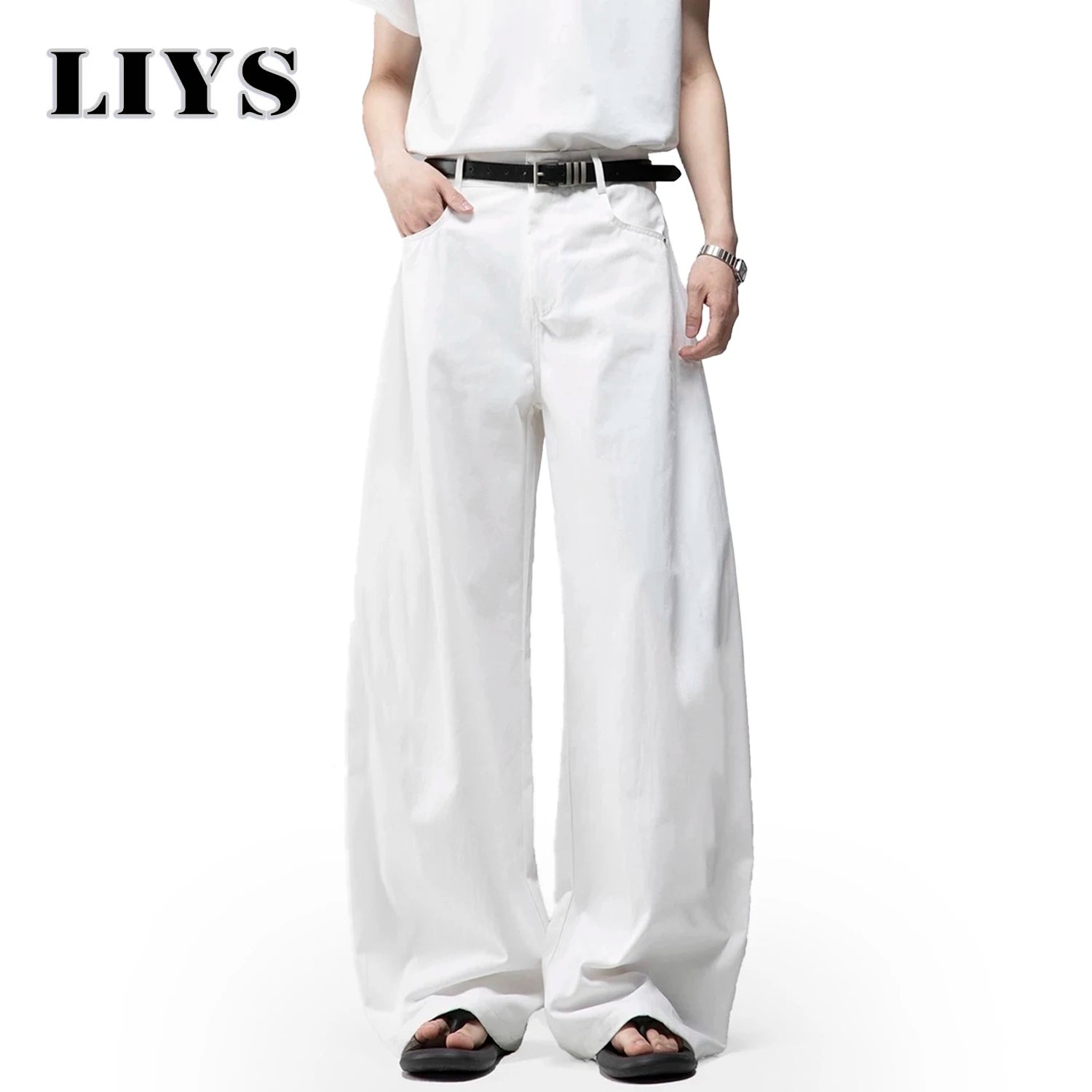 Men's White Baggy Machete Wide-Leg Jeans Daily Casual Denim Pants Solid Business Ladies' Balloon Pants High Street Men's Clothes