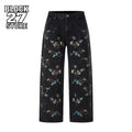 Hip Hop Vintage Floral Embroidered Jeans Unisex Y2k Streetwear High Street Loose Wide Leg Denim Pants Casual Harajuku Trousers