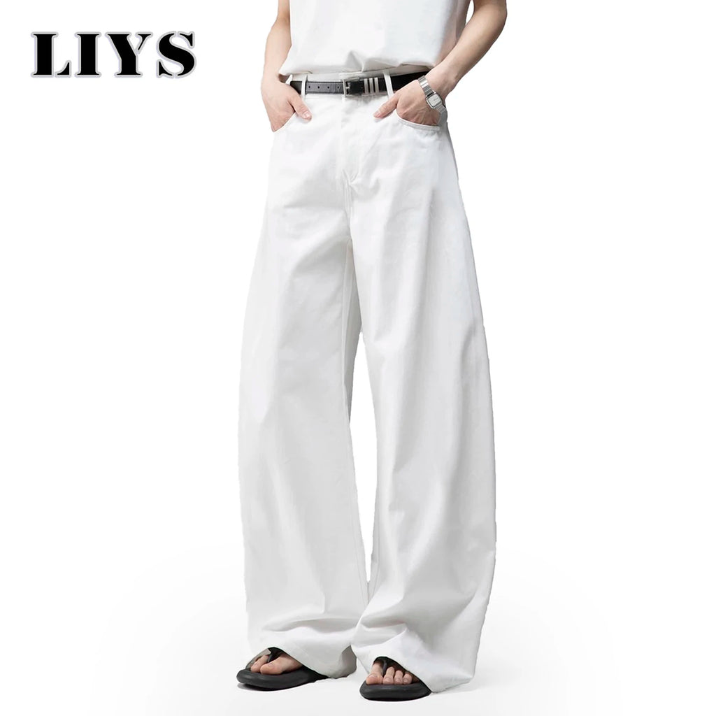 Men's White Baggy Machete Wide-Leg Jeans Daily Casual Denim Pants Solid Business Ladies' Balloon Pants High Street Men's Clothes