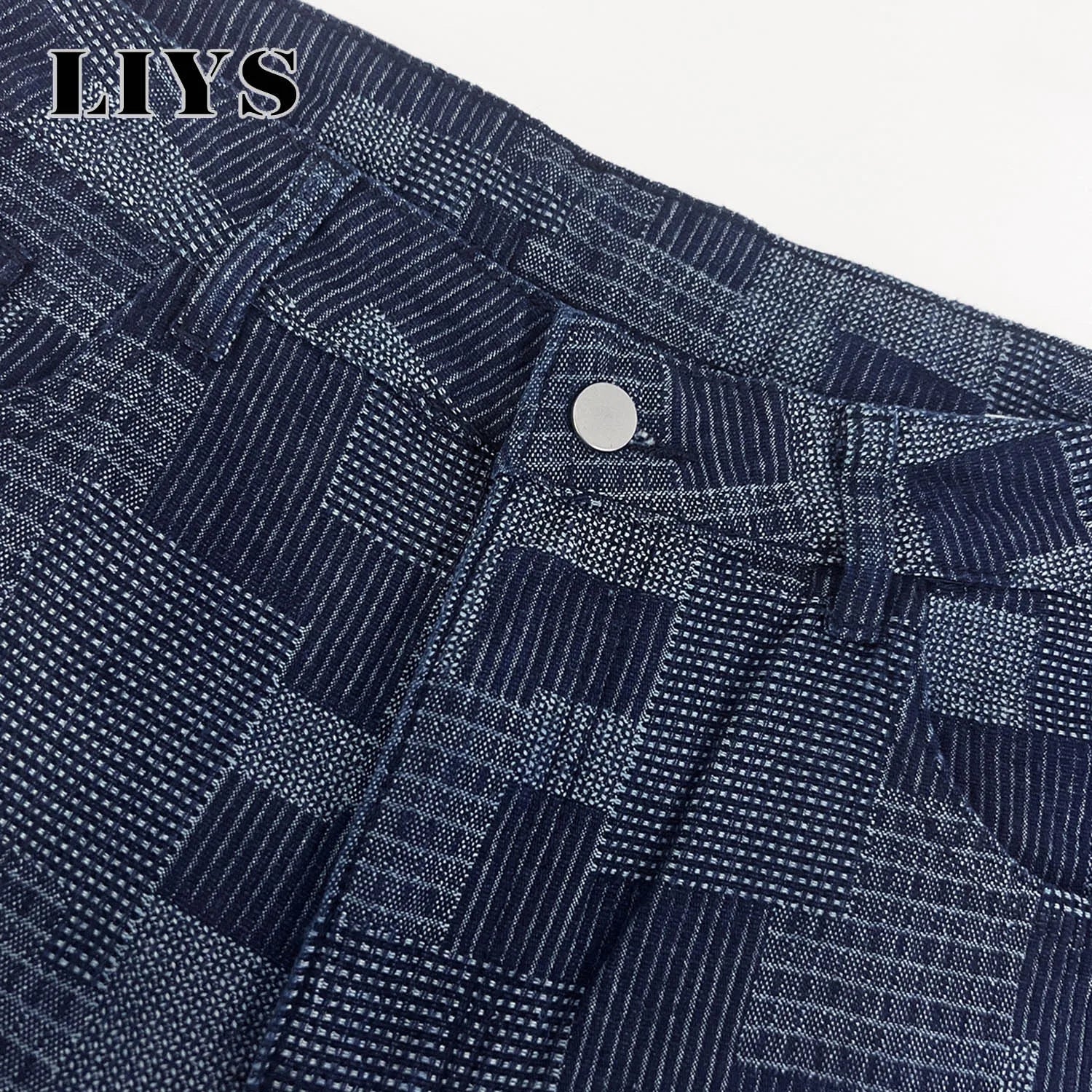 LIYS Men's Four Seasons American Fashion Geometric Block Printed Casual High Street Handsome Retro Look Thin Wide Leg Pants