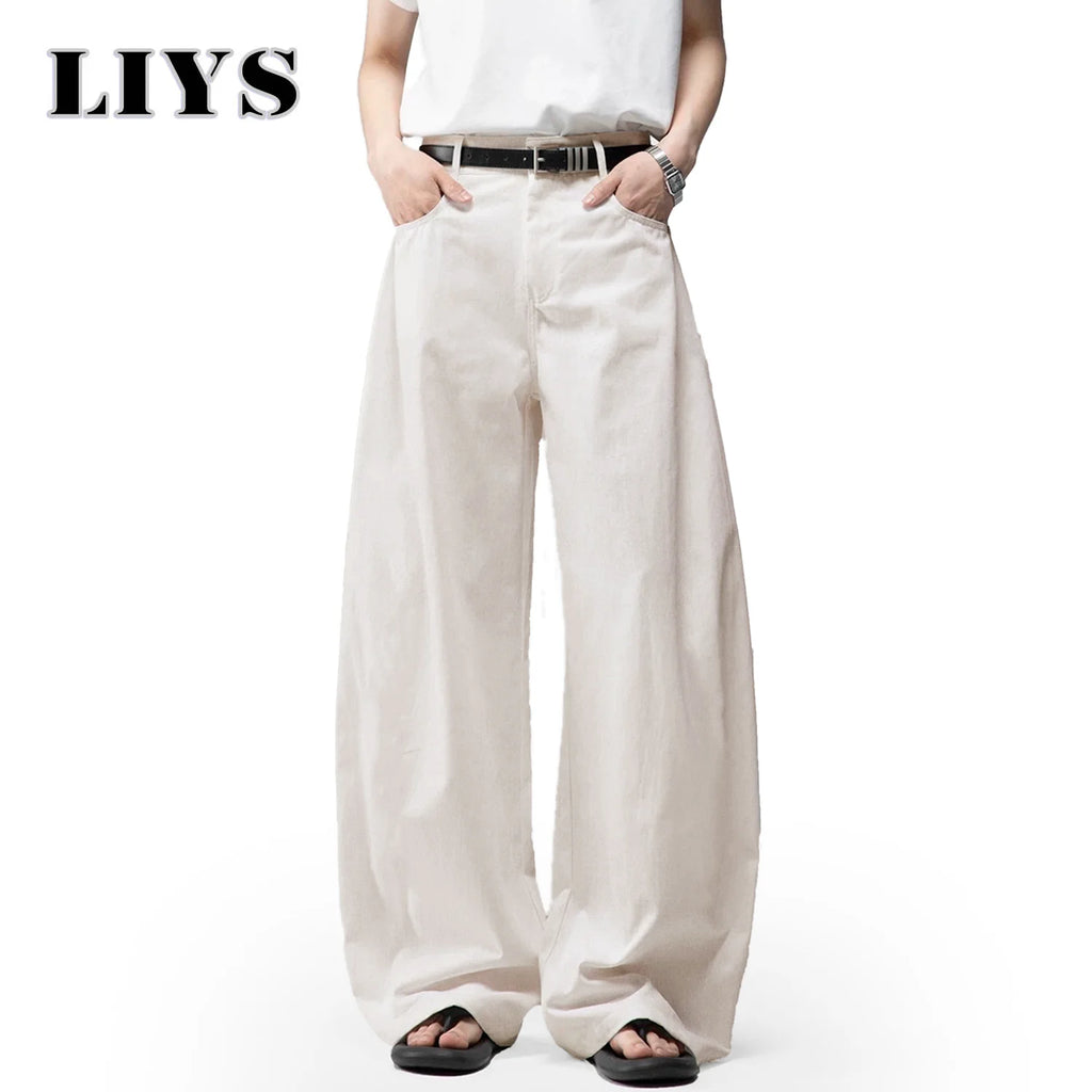 Men's White Baggy Machete Wide-Leg Jeans Daily Casual Denim Pants Solid Business Ladies' Balloon Pants High Street Men's Clothes